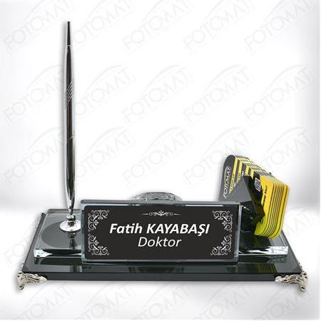 Fotomat Kristal Cam Gümüş Masa İsimlik Doktor Müdür İsimlik